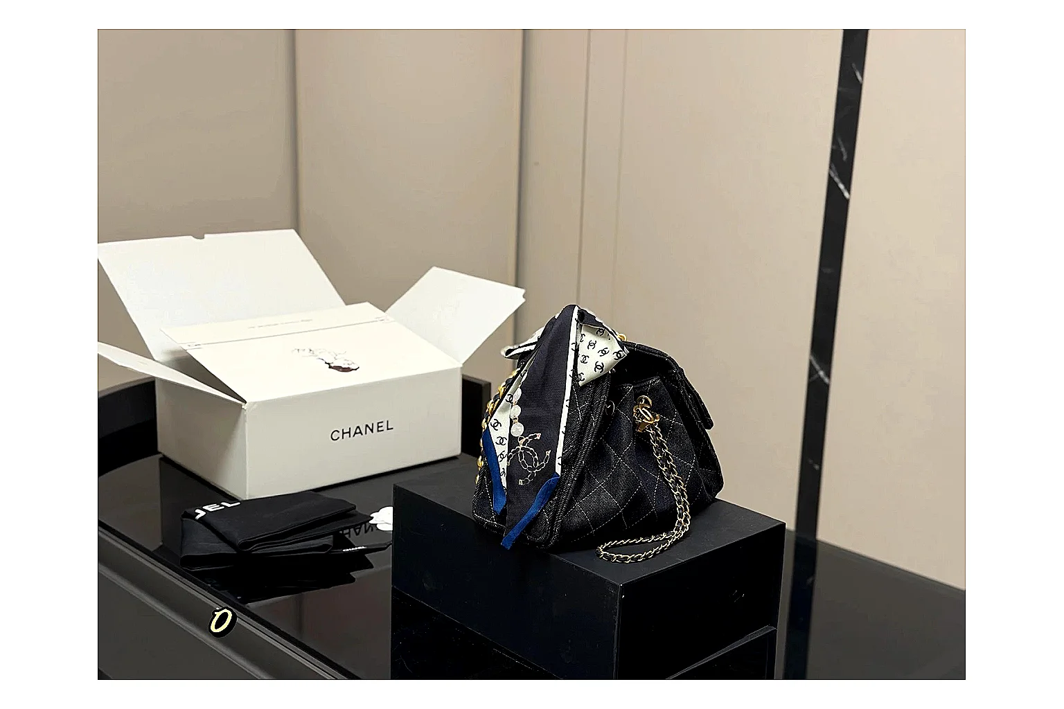 Chanel Quilted Chain Bag Black Blue comparison photo showing black blue quilted leather body, chain shoulder strap, flap structure, and polished luxury-bag hardware thumbnail 6
