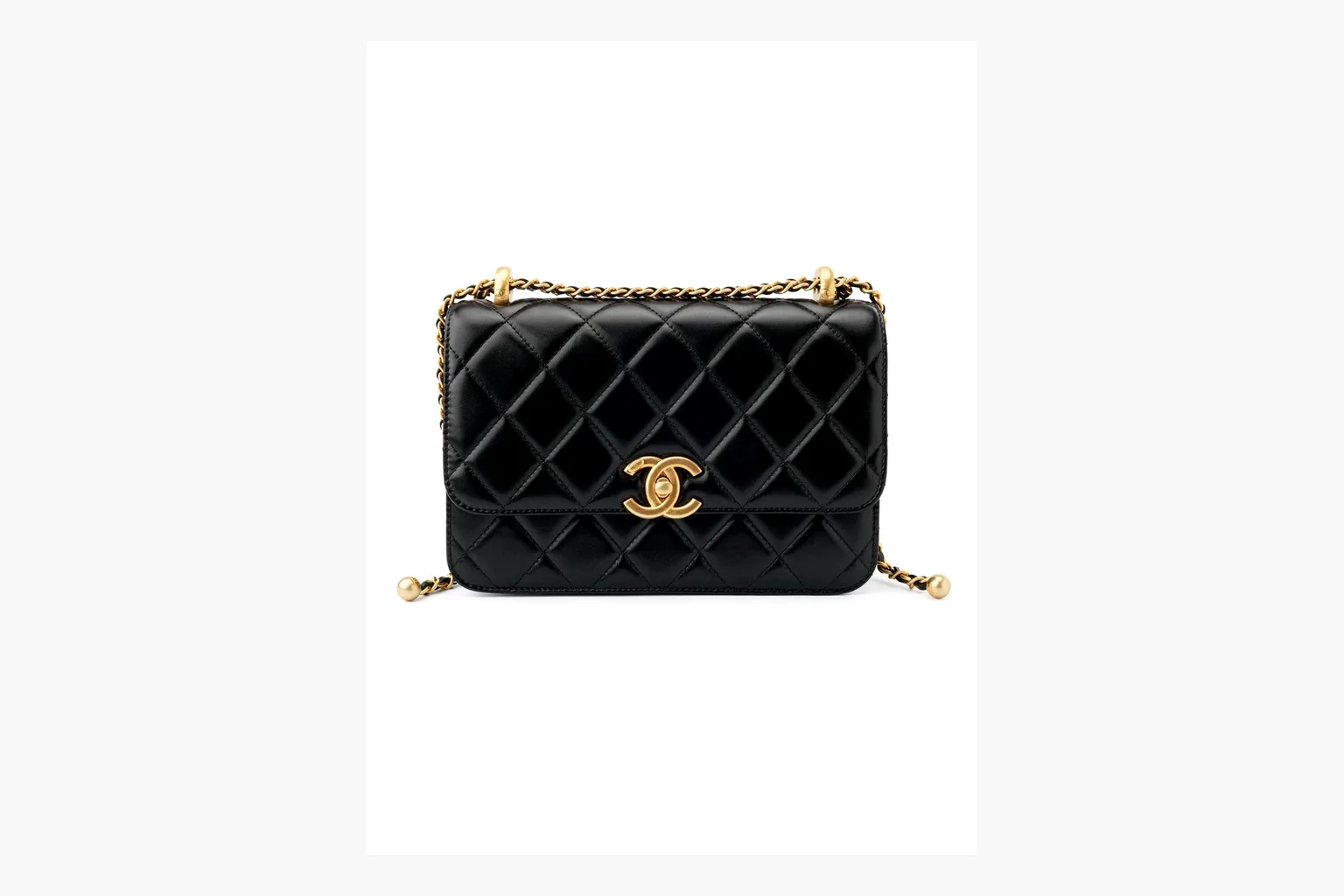 Chanel Black Quilted Chain Flap Bag comparison photo showing black quilted leather flap body, gold chain strap, CC front logo, rectangular shoulder-bag shape, and polished hardware