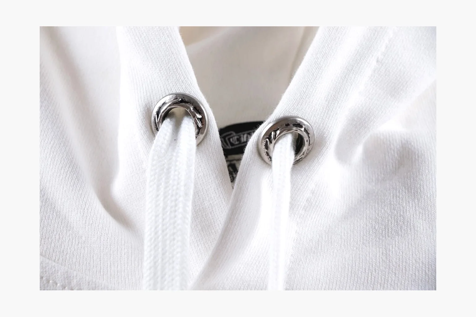 Chrome Hearts White Cross Zip Hoodie comparison photo showing white cotton fleece zip hoodie, cross back artwork, drawcord hood, sleeve print, front zipper, and ribbed trim thumbnail 3