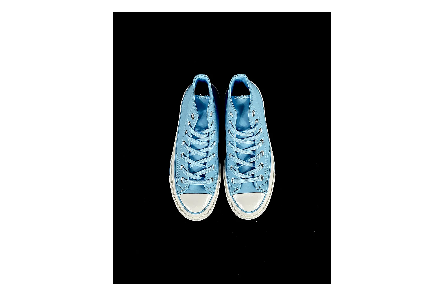 Converse Chuck 70 Light Blue High Top comparison photo showing light blue canvas upper, silver eyelets, off-white rubber toe cap, and vintage high-top sole thumbnail 2
