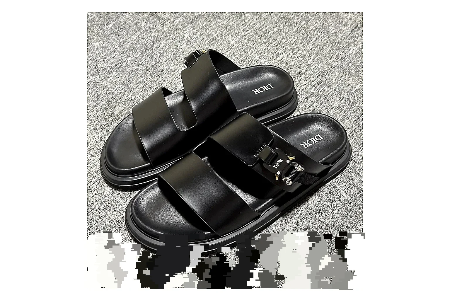 Dior Oblique Black Buckle Slide comparison signal photo with black oblique buckle slide with mixed upper and slide shape