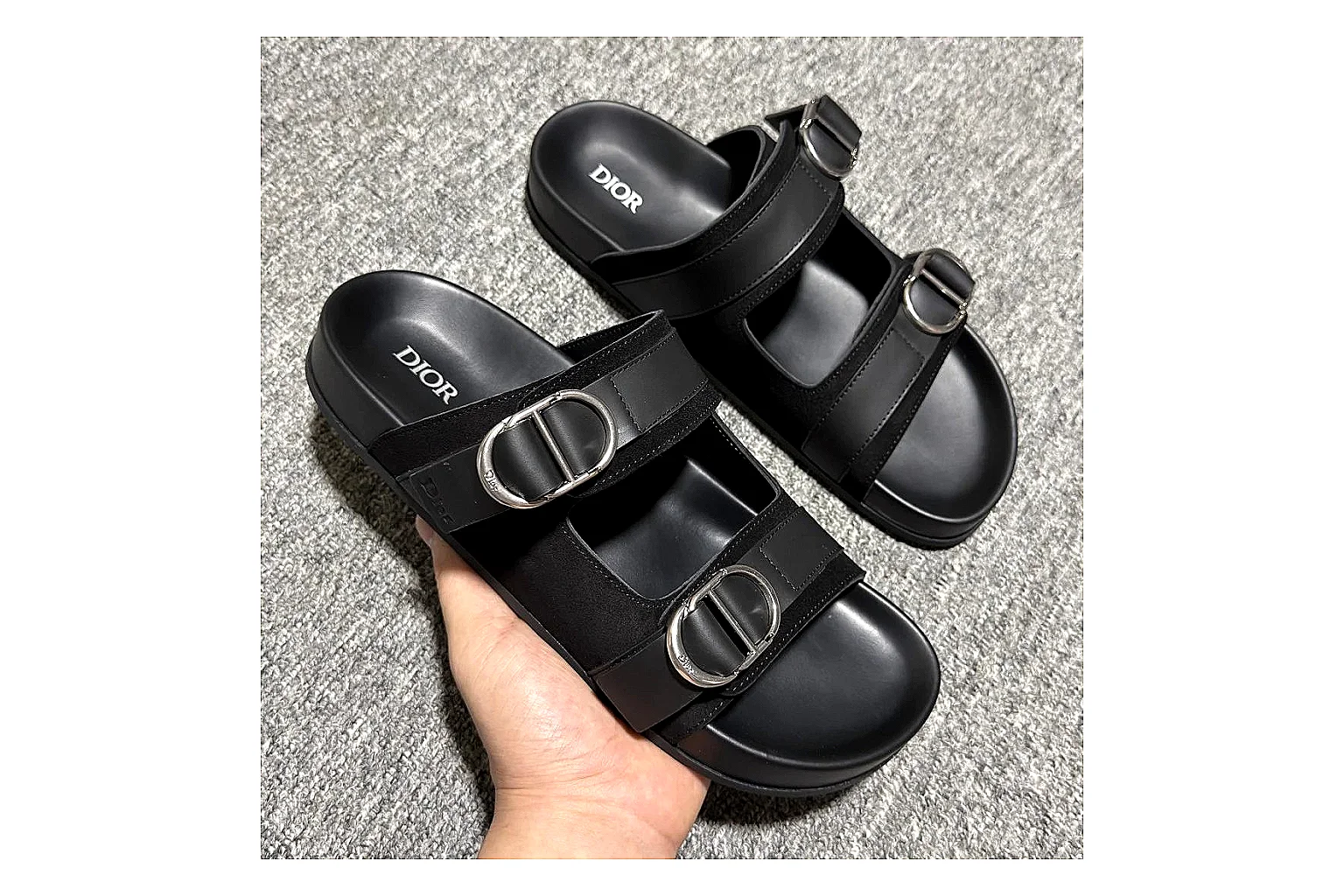 Dior Oblique Black Buckle Slide comparison signal photo with black oblique buckle slide with mixed upper and slide shape thumbnail 5