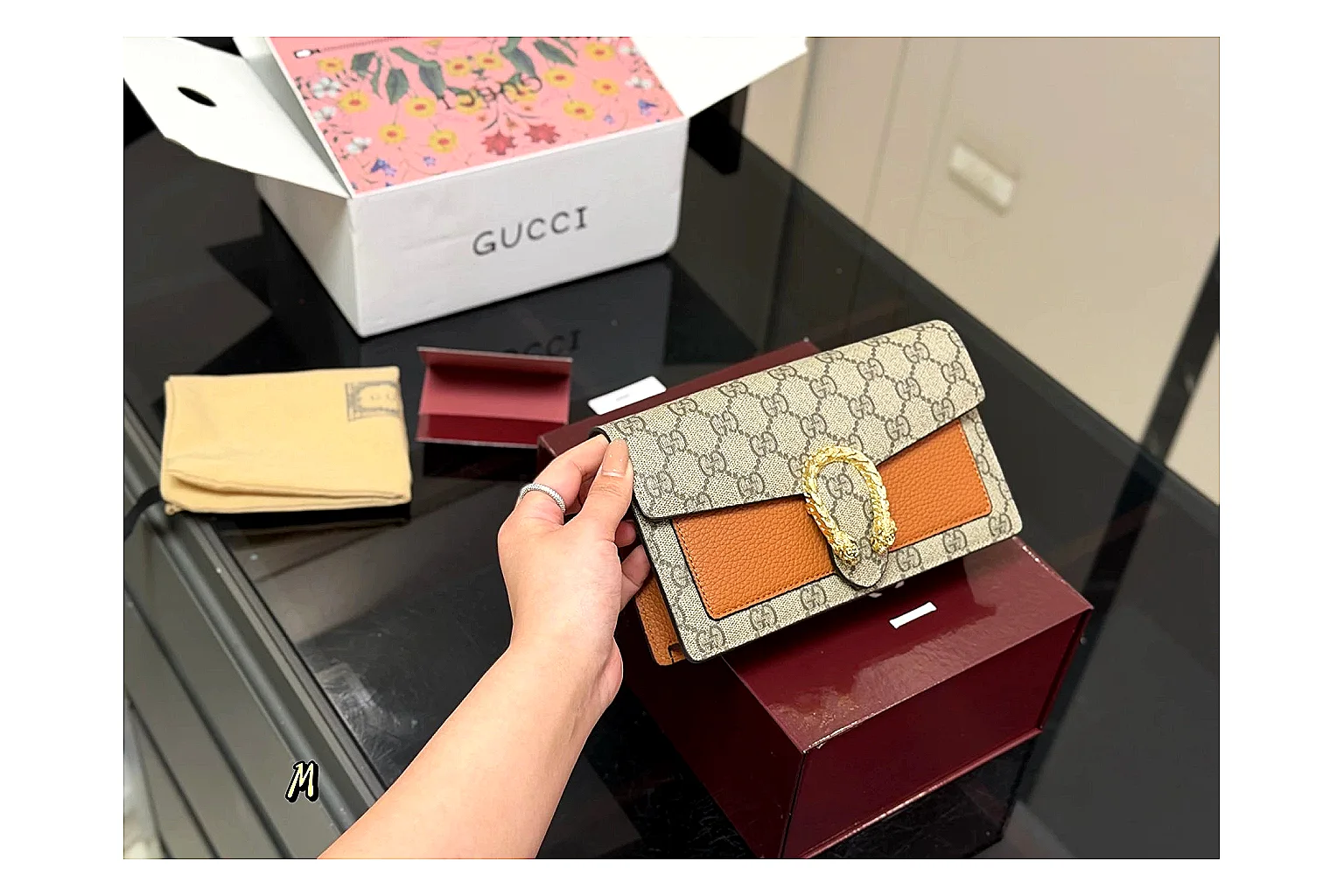 Gucci Wallet Set Beige Multi comparison photo showing beige coated-canvas wallet pieces, multi accessory layout, compact luxury shape, and neat hardware details thumbnail 2
