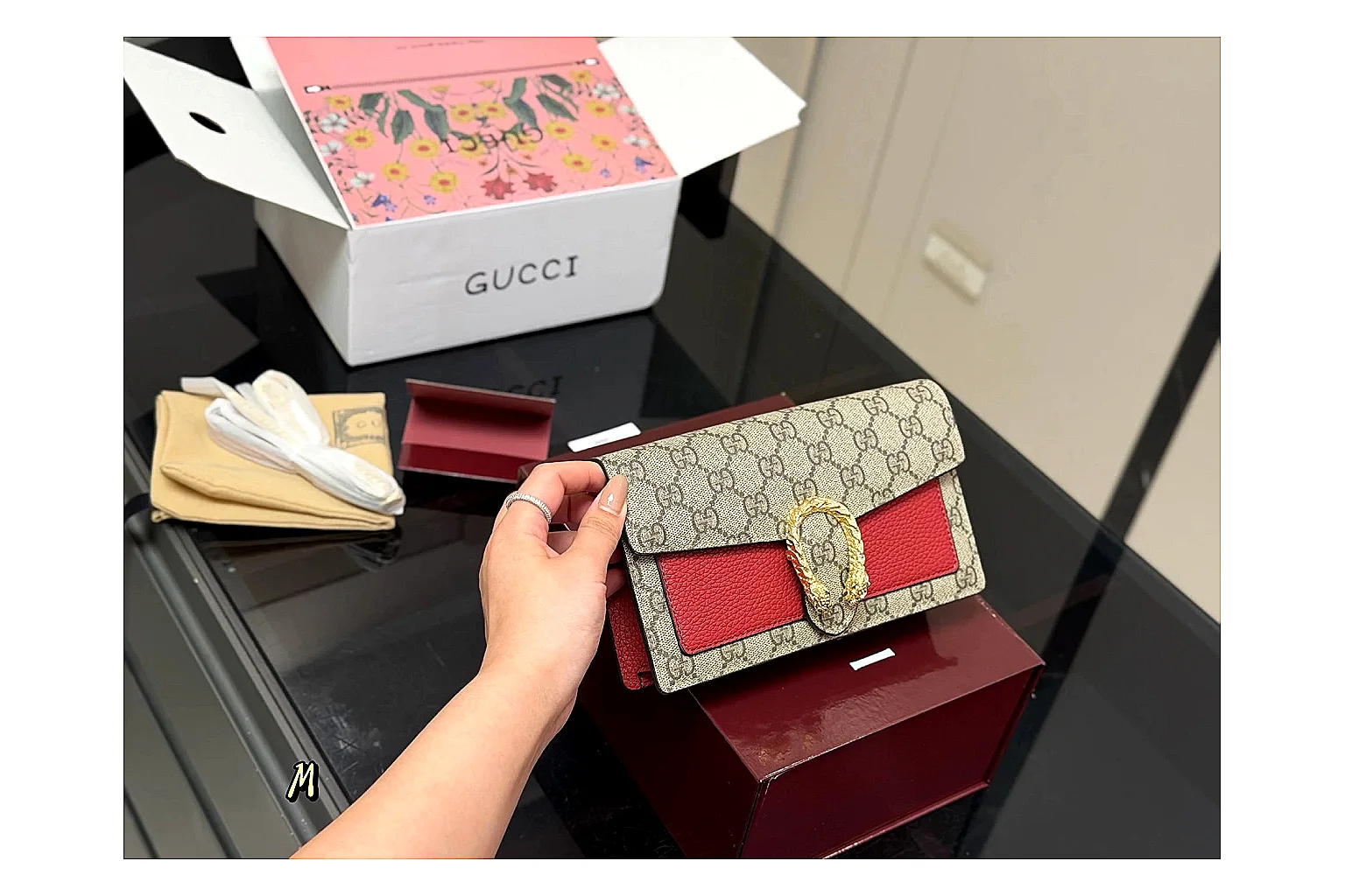 Gucci Wallet Set Beige Multi comparison photo showing beige coated-canvas wallet pieces, multi accessory layout, compact luxury shape, and neat hardware details thumbnail 4