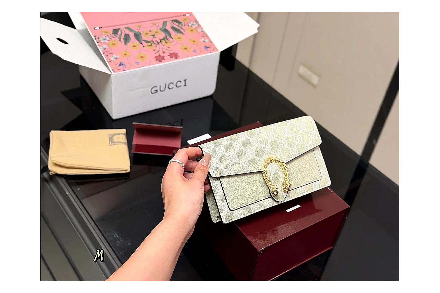 Gucci Wallet Set Beige Multi comparison photo showing beige coated-canvas wallet pieces, multi accessory layout, compact luxury shape, and neat hardware details thumbnail 5