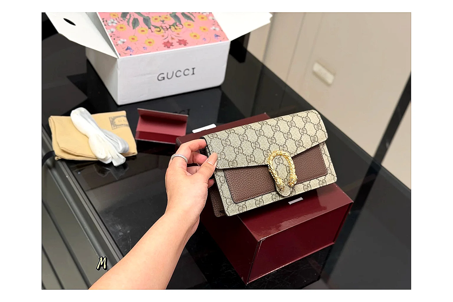 Gucci Wallet Set Beige Multi comparison photo showing beige coated-canvas wallet pieces, multi accessory layout, compact luxury shape, and neat hardware details thumbnail 6