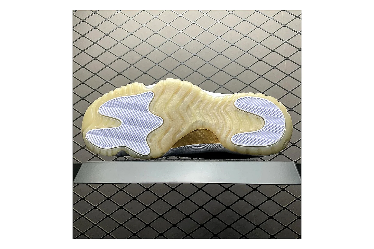 Jordan 11 Low White Gold Sneaker comparison signal photo with white gold aj11 low sneaker with mixed upper and low top shape thumbnail 4