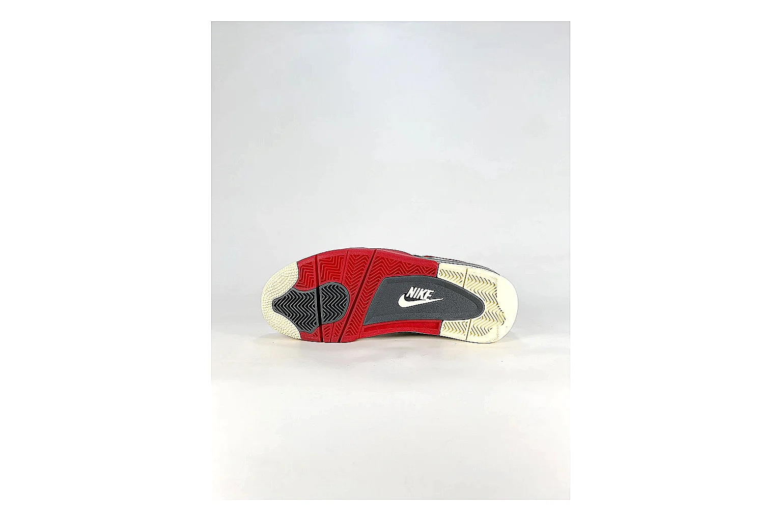 Jordan Air Jordan 4 White Red Sneakers comparison signal photo with white red retro basketball sneakers with leather texture, side-profile shape, upper panel lines, and outsole detail thumbnail 4