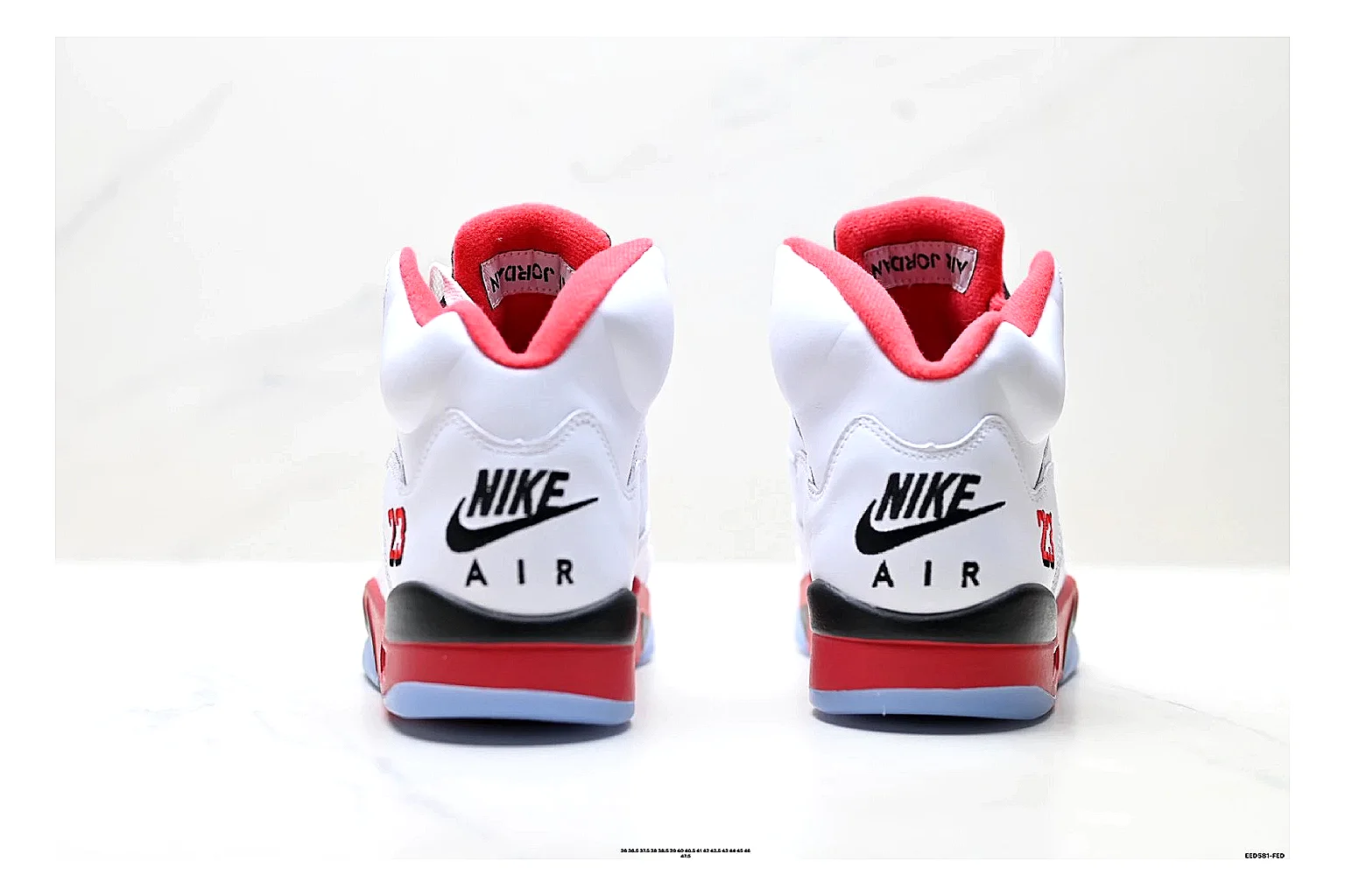 Jordan Air Jordan 5 White Red Sneakers comparison signal photo with white red retro basketball sneakers with leather texture, side-profile shape, upper panel lines, and outsole detail thumbnail 3