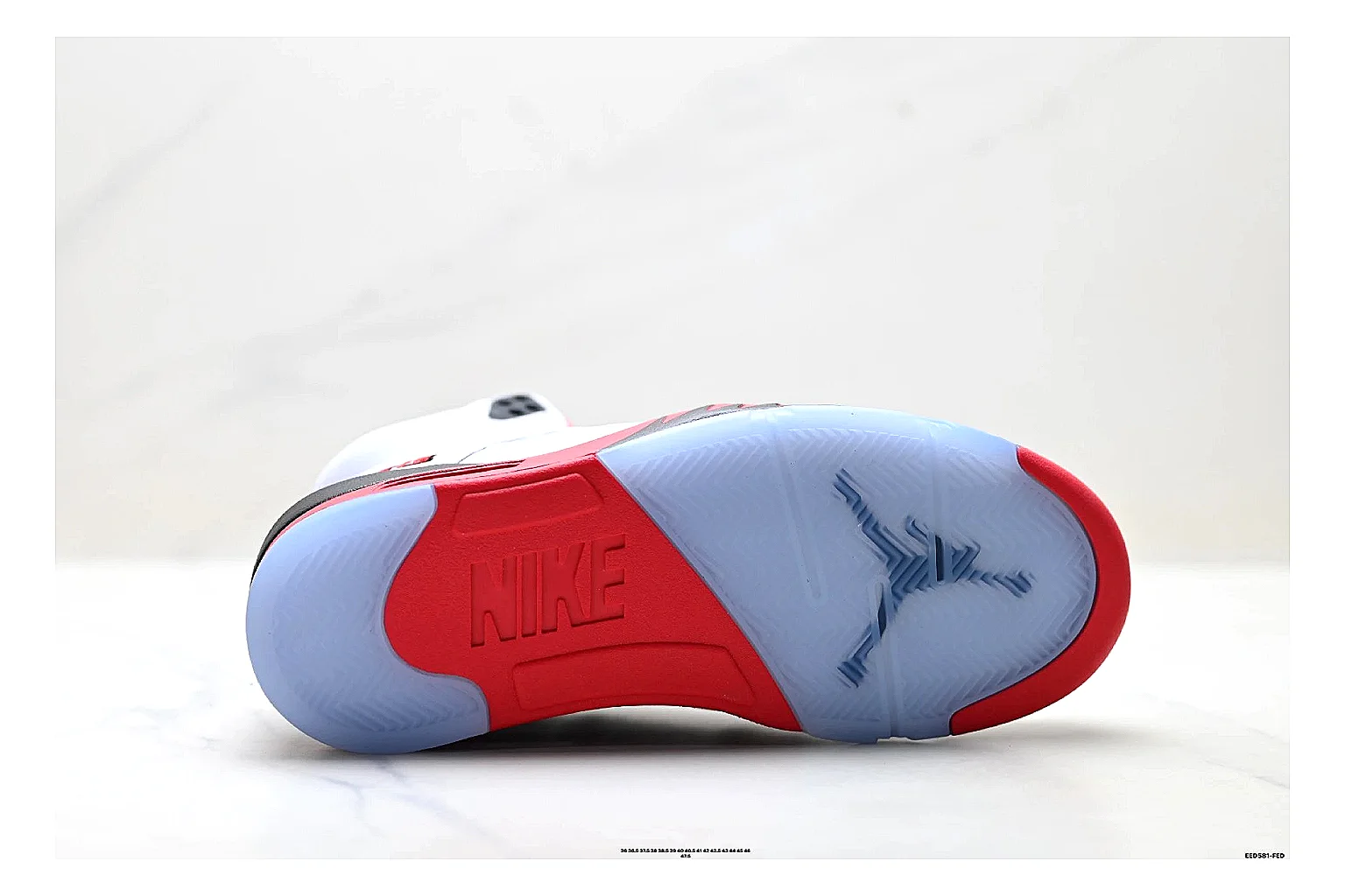 Jordan Air Jordan 5 White Red Sneakers comparison signal photo with white red retro basketball sneakers with leather texture, side-profile shape, upper panel lines, and outsole detail thumbnail 4
