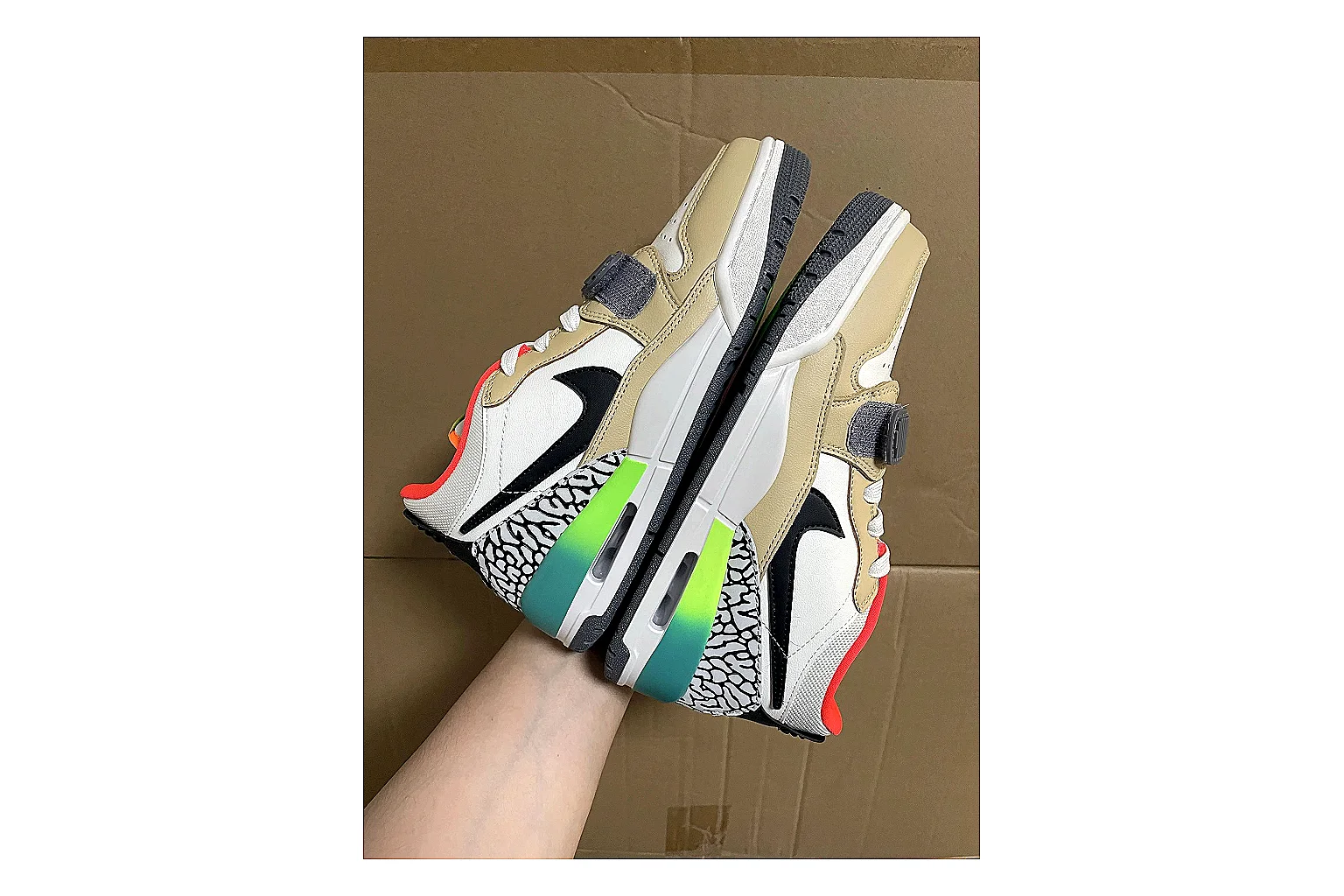 Jordan Air Jordan White Green Red comparison photo showing white leather court upper, green and red accents, low basketball-retro shape, and classic sole thumbnail 3