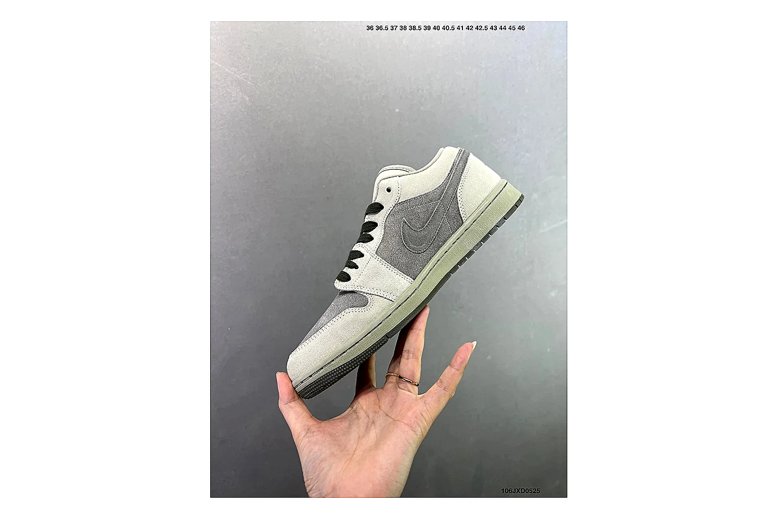 Jordan Air Jordan 1 Low Neutral Grey comparison signal image with white leather upper, grey Swoosh, low-cut profile and light outsole for clean streetwear style