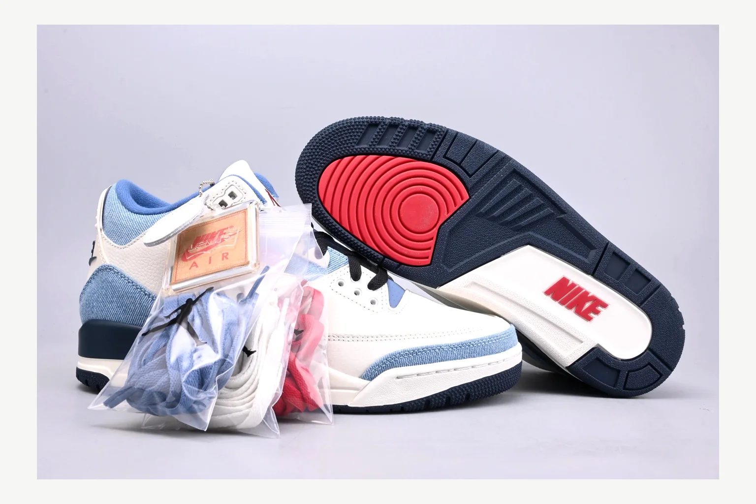 Jordan Air Jordan 3 Blue Sneaker comparison signal photo with white blue low-top sneaker with mixed-material upper and low-profile shape thumbnail 5