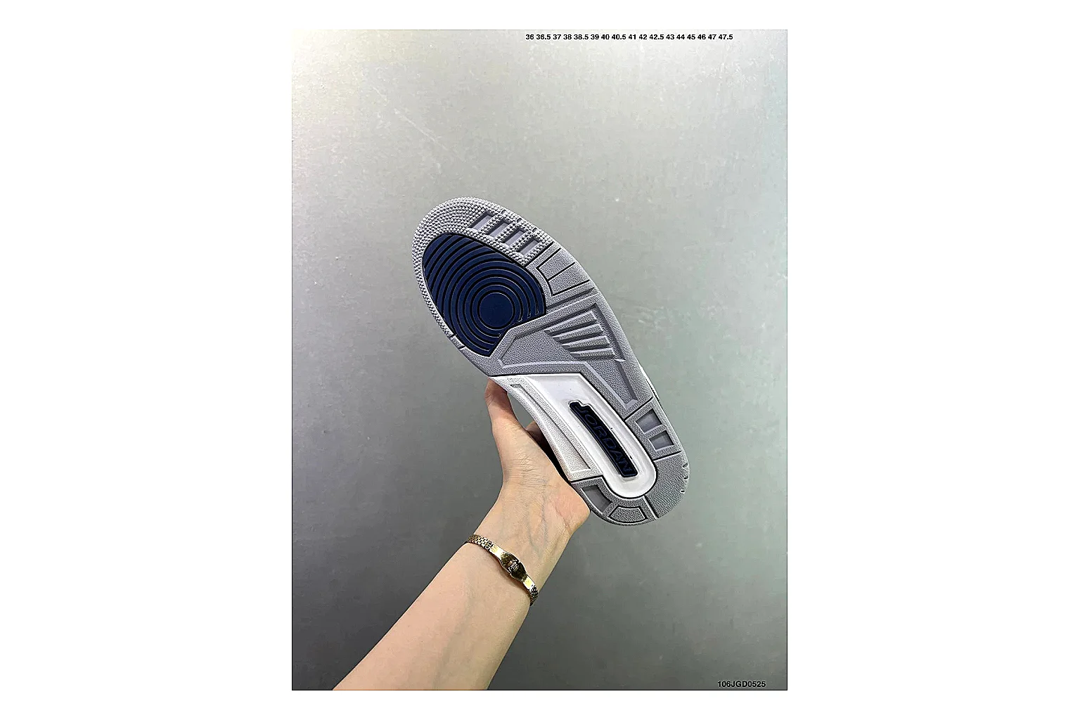 Jordan Air Jordan 3 Midnight Navy comparison signal image with white leather upper, navy accents, elephant print panels and visible Air sole for retro sport style thumbnail 5