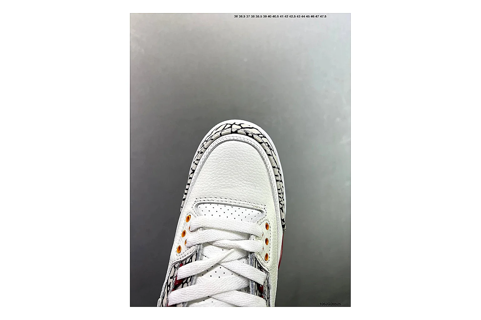 Jordan Air Jordan 3 White Red Cement comparison signal image with white leather upper, red accents, elephant print panels and visible Air sole for classic retro style thumbnail 4