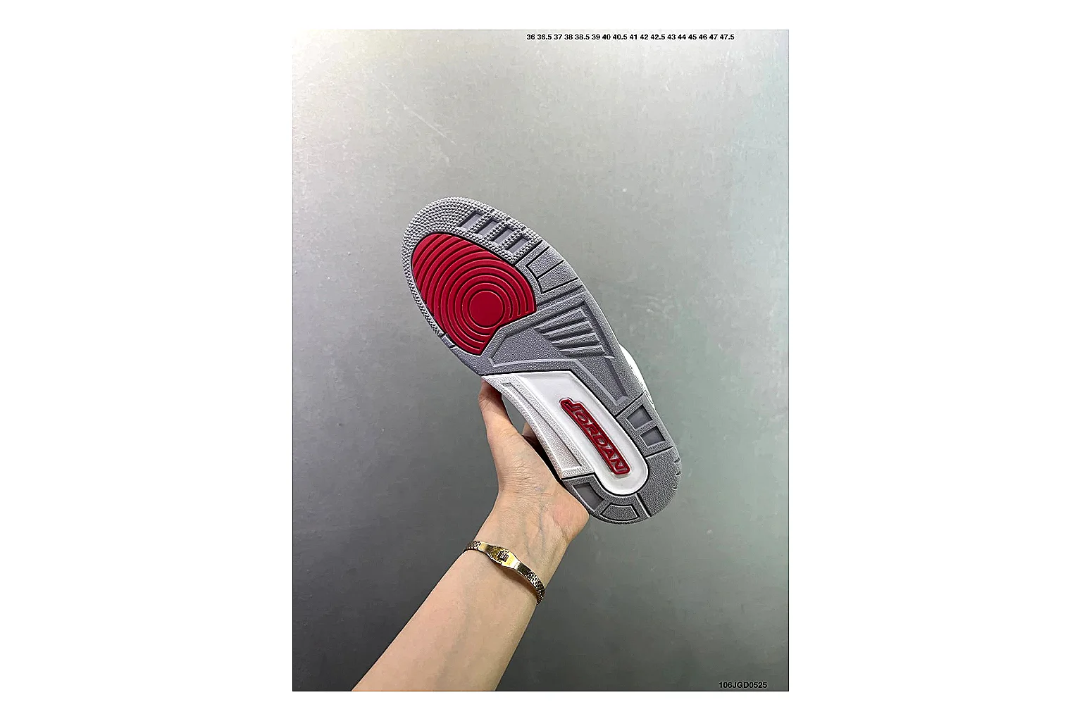 Jordan Air Jordan 3 White Red Cement comparison signal image with white leather upper, red accents, elephant print panels and visible Air sole for classic retro style thumbnail 5