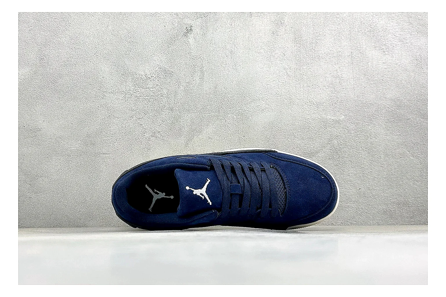Jordan Flight Navy Suede comparison photo showing navy suede upper, low court silhouette, cream sole, and soft retro basketball profile thumbnail 2