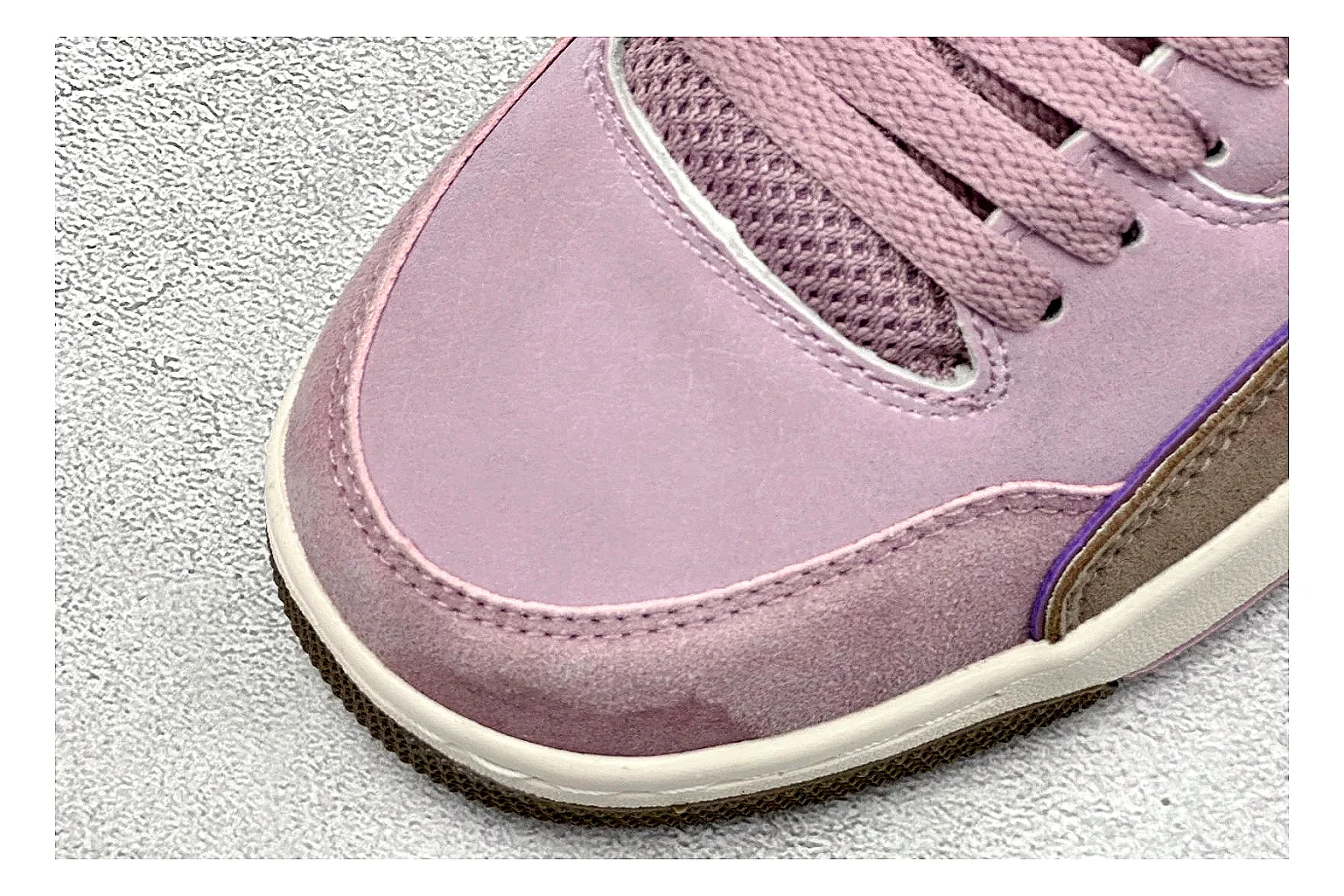 Jordan Flight Purple Suede comparison photo showing purple suede upper, low court silhouette, cream sole, and soft retro basketball styling thumbnail 5