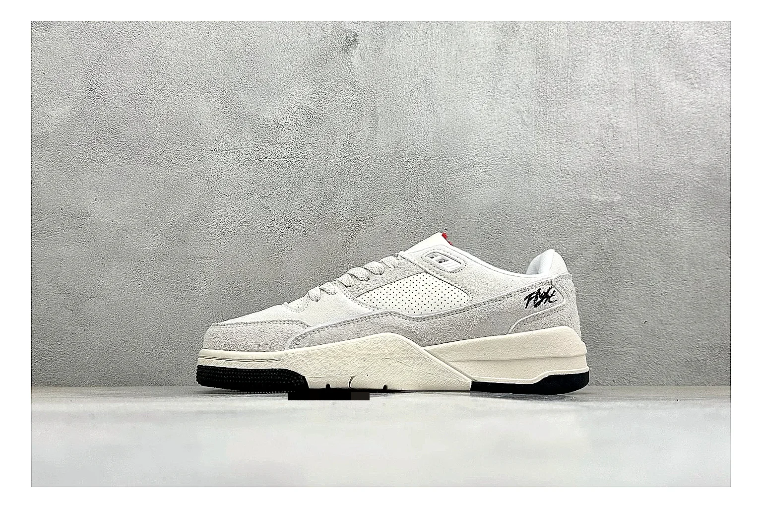 Jordan Flight White comparison photo showing white low court upper, cream sole, simple Jordan styling, and soft retro basketball profile