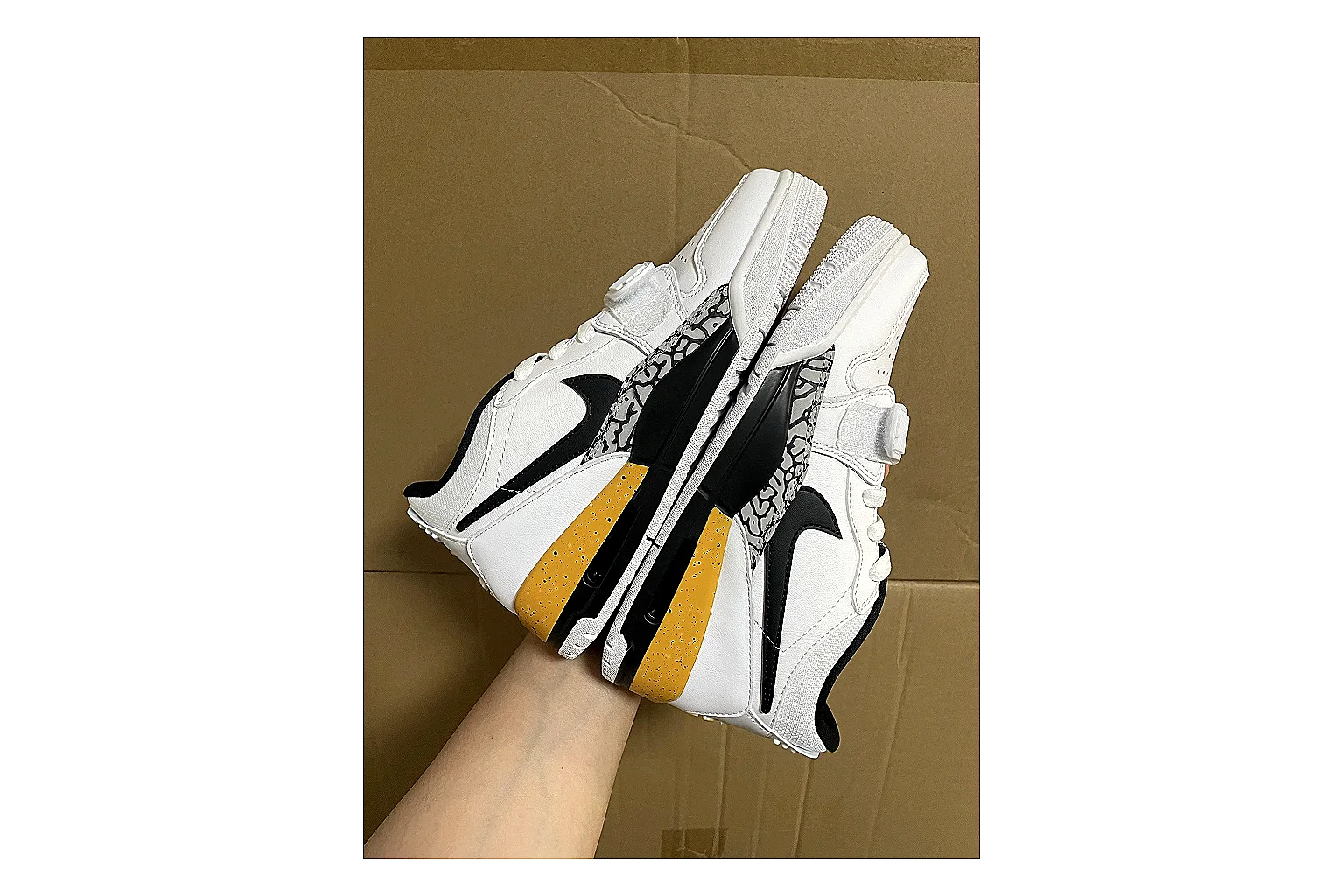 Jordan Retro Court White Yellow comparison photo showing white leather low-top upper, yellow accents, basketball-retro shape, and clean court sole thumbnail 3