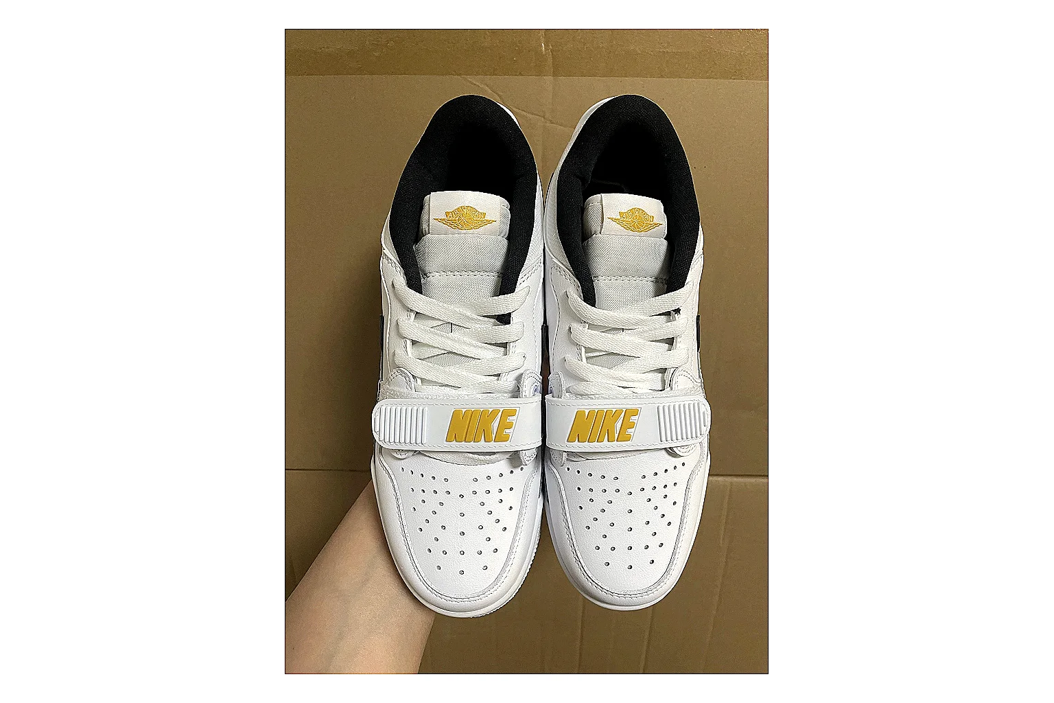 Jordan Retro Court White Yellow comparison photo showing white leather low-top upper, yellow accents, basketball-retro shape, and clean court sole thumbnail 6