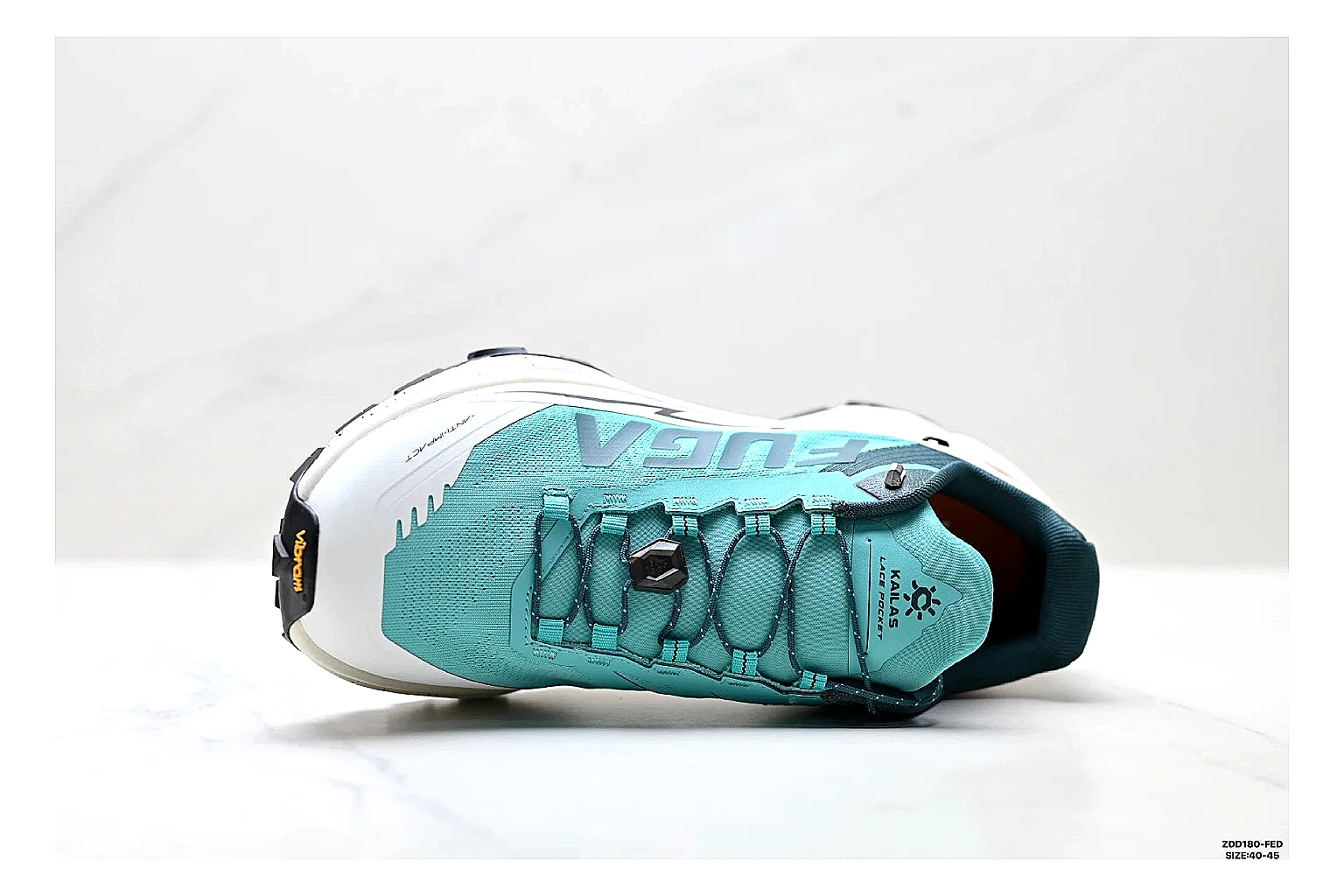 Kailas Fuga Aqua White Sneakers comparison signal photo with aqua white outdoor running shoes with mesh texture, side-profile shape, upper panel lines, and outsole detail thumbnail 2