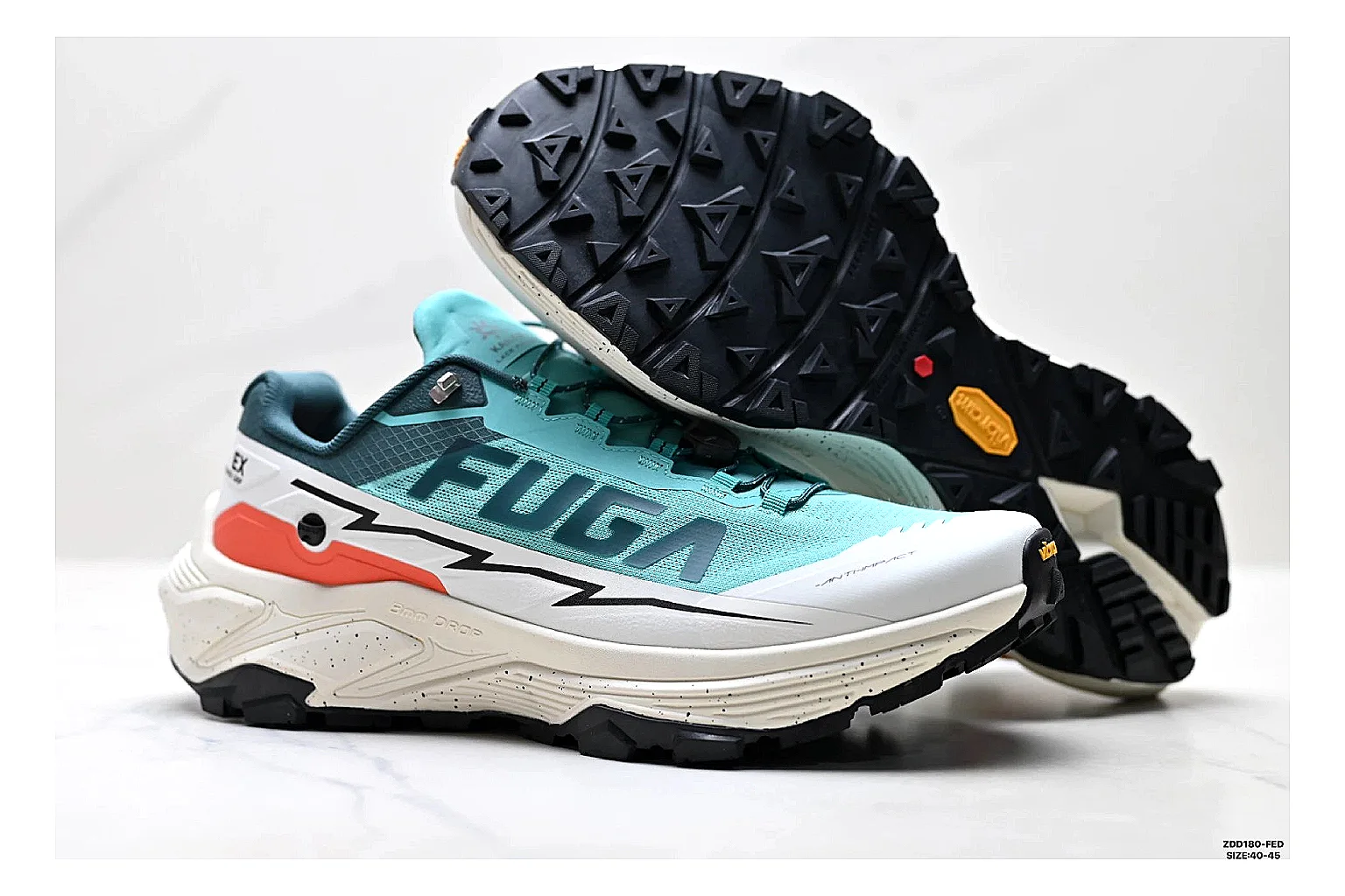 Kailas Fuga Aqua White Sneakers comparison signal photo with aqua white outdoor running shoes with mesh texture, side-profile shape, upper panel lines, and outsole detail thumbnail 5