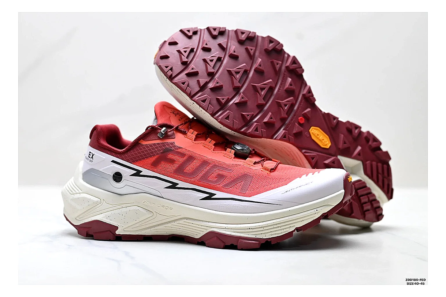 Kailas Fuga Coral White Sneakers comparison signal photo with coral white outdoor running shoes with mesh texture, side-profile shape, upper panel lines, and outsole detail thumbnail 5