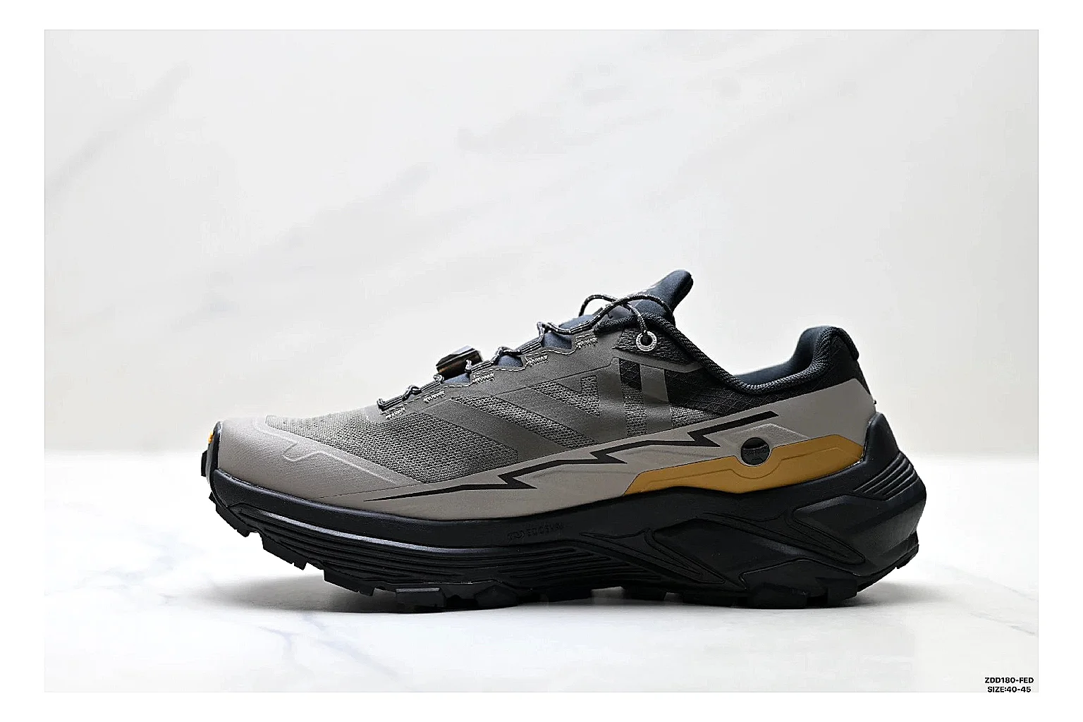 Kailas Fuga Gray Gold Sneakers comparison signal photo with gray gold outdoor running shoes with mesh texture, side-profile shape, upper panel lines, and outsole detail thumbnail 6