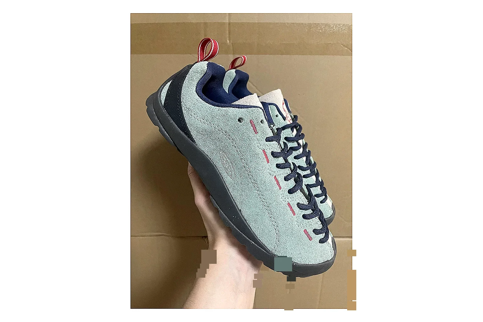 KEEN Jasper Runner Gray Blue comparison photo showing gray mesh-suede runner upper, blue accents, outdoor-runner profile, and rugged casual sole