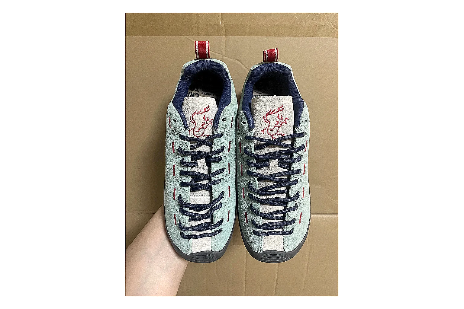 KEEN Jasper Runner Gray Blue comparison photo showing gray mesh-suede runner upper, blue accents, outdoor-runner profile, and rugged casual sole thumbnail 6