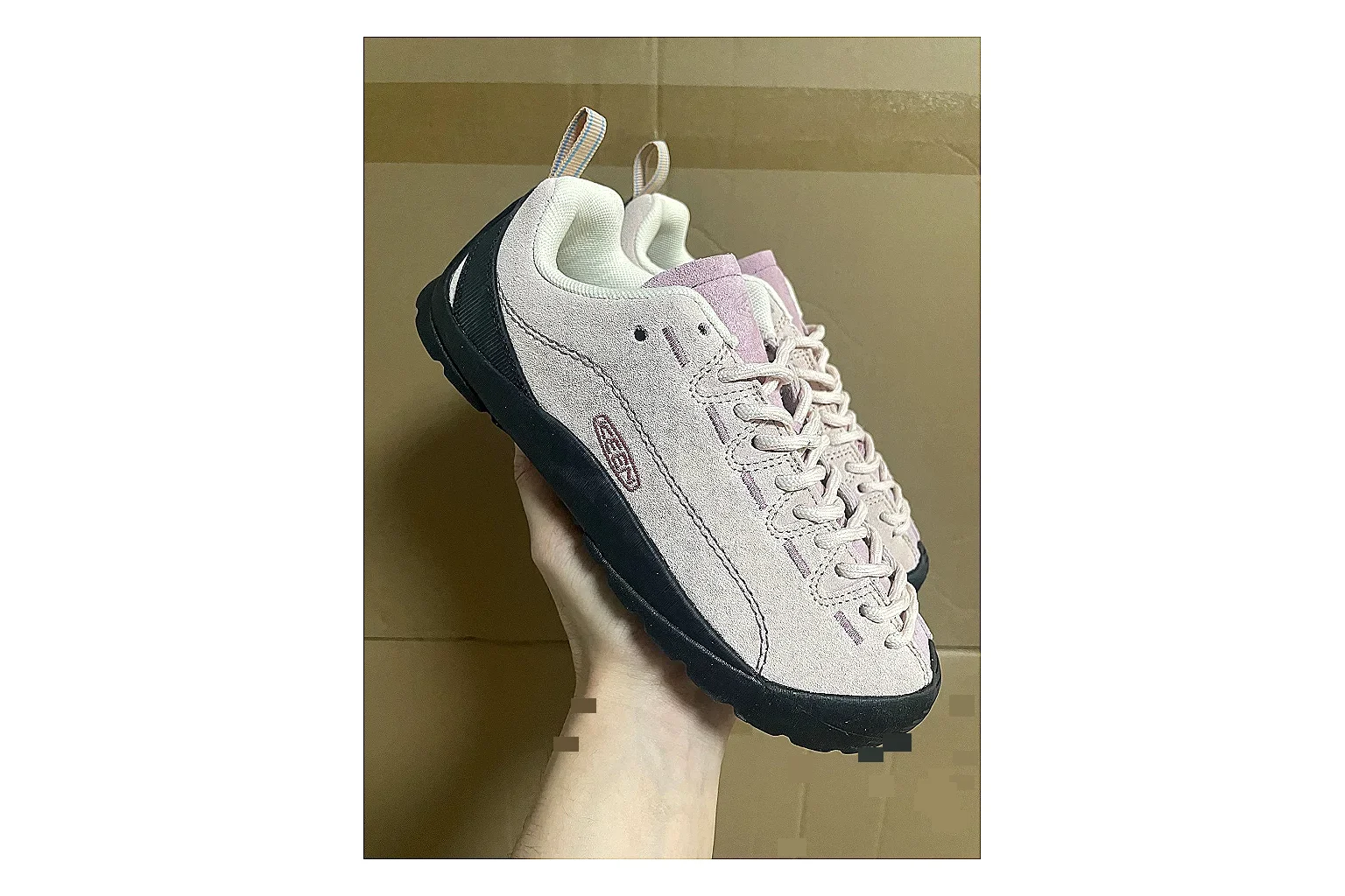 KEEN Jasper Runner White Purple comparison photo showing white mesh-suede runner upper, purple accents, outdoor-runner shape, and trail-casual sole