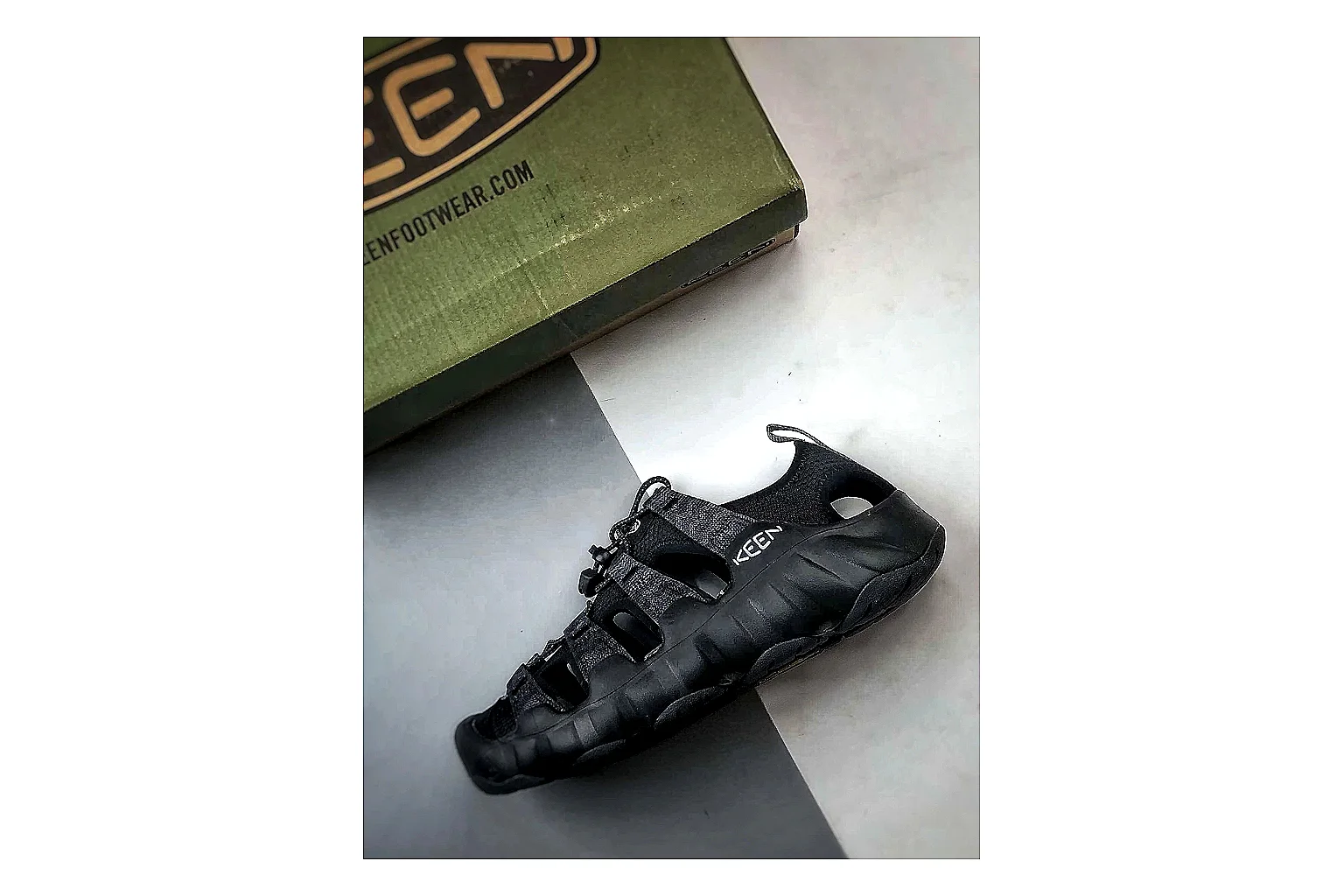 KEEN Jasper Sandal Black comparison photo showing black suede-mesh upper, outdoor sandal shape, protective toe area, and trail-casual sole thumbnail 2