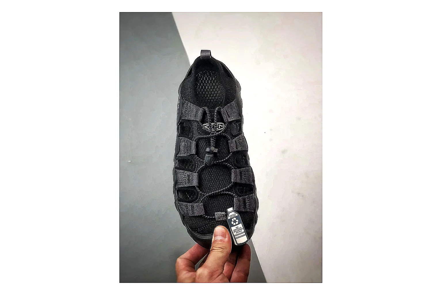 KEEN Jasper Sandal Black comparison photo showing black suede-mesh upper, outdoor sandal shape, protective toe area, and trail-casual sole thumbnail 6