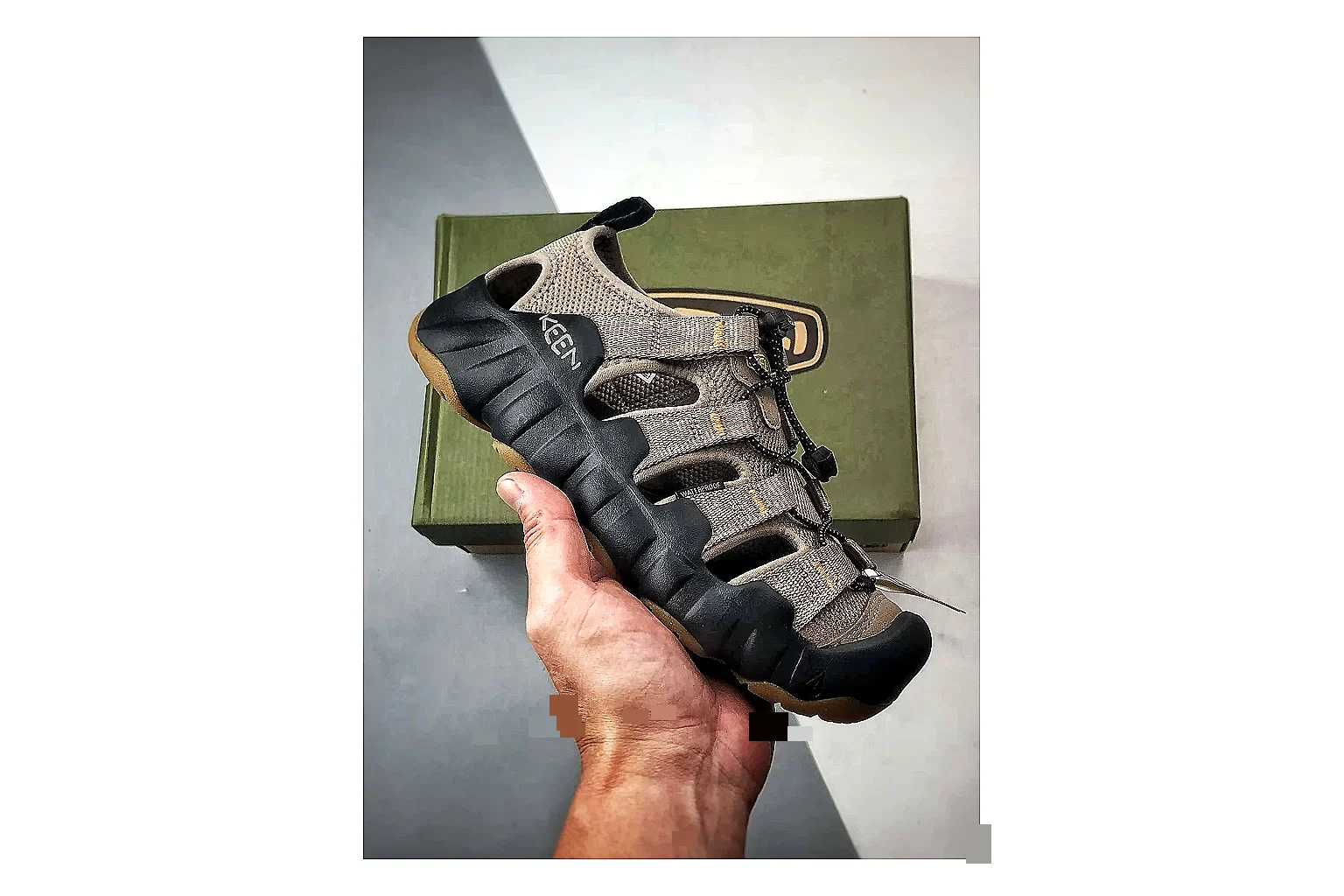 KEEN Jasper Sandal Black Brown comparison photo showing black brown suede-mesh upper, outdoor sandal shape, protective toe area, and rugged trail sole
