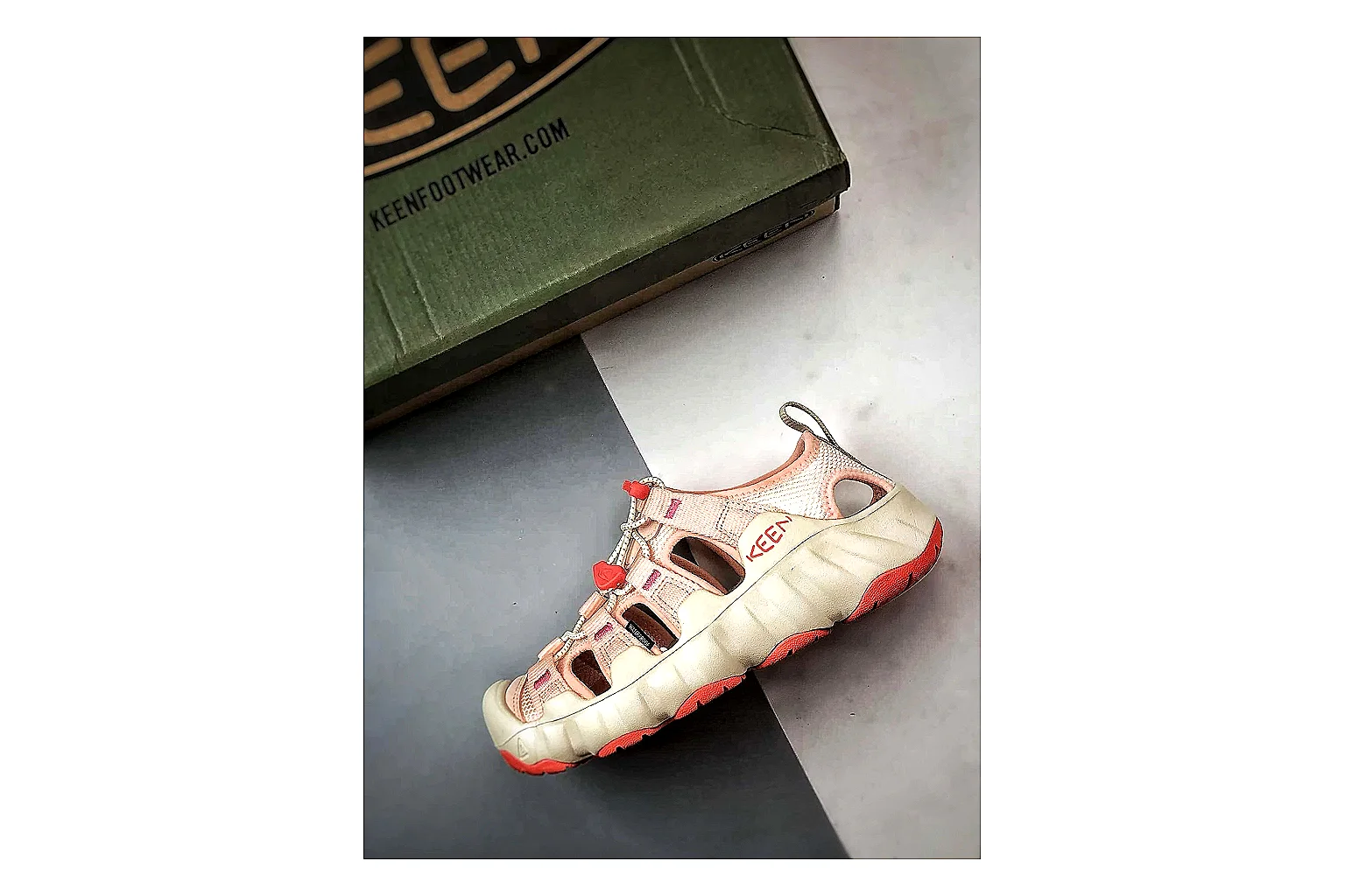 KEEN Jasper Sandal Cream Red comparison photo showing cream red suede-mesh upper, outdoor sandal openings, protective toe area, and rugged sole
