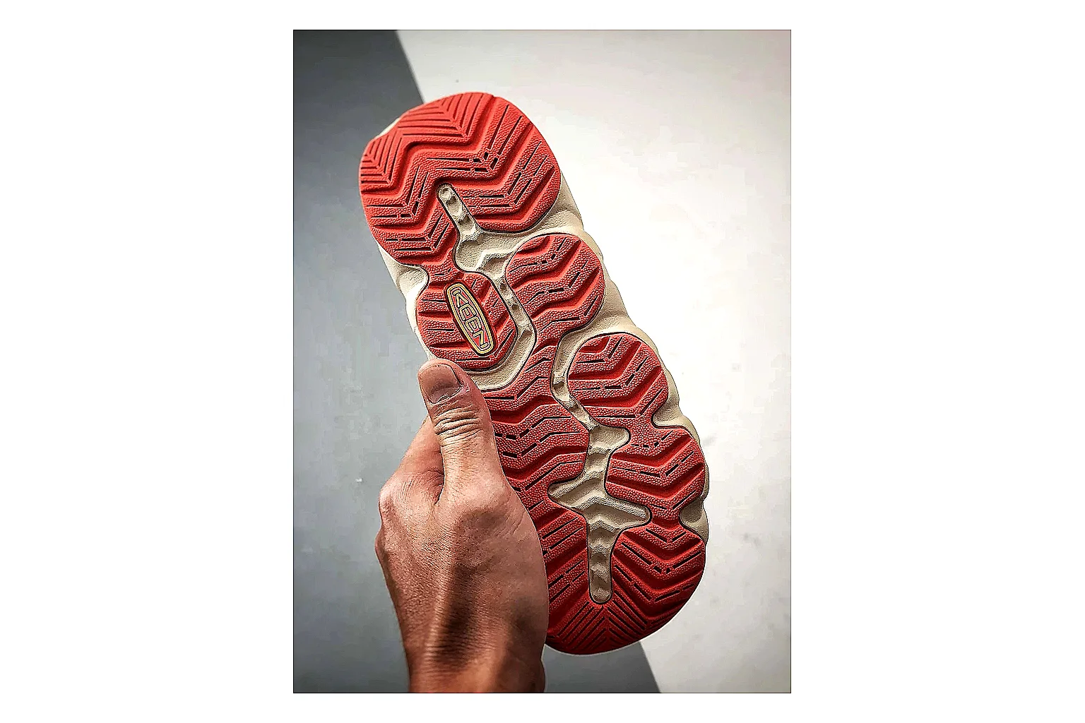 KEEN Jasper Sandal Cream Red comparison photo showing cream red suede-mesh upper, outdoor sandal openings, protective toe area, and rugged sole thumbnail 5