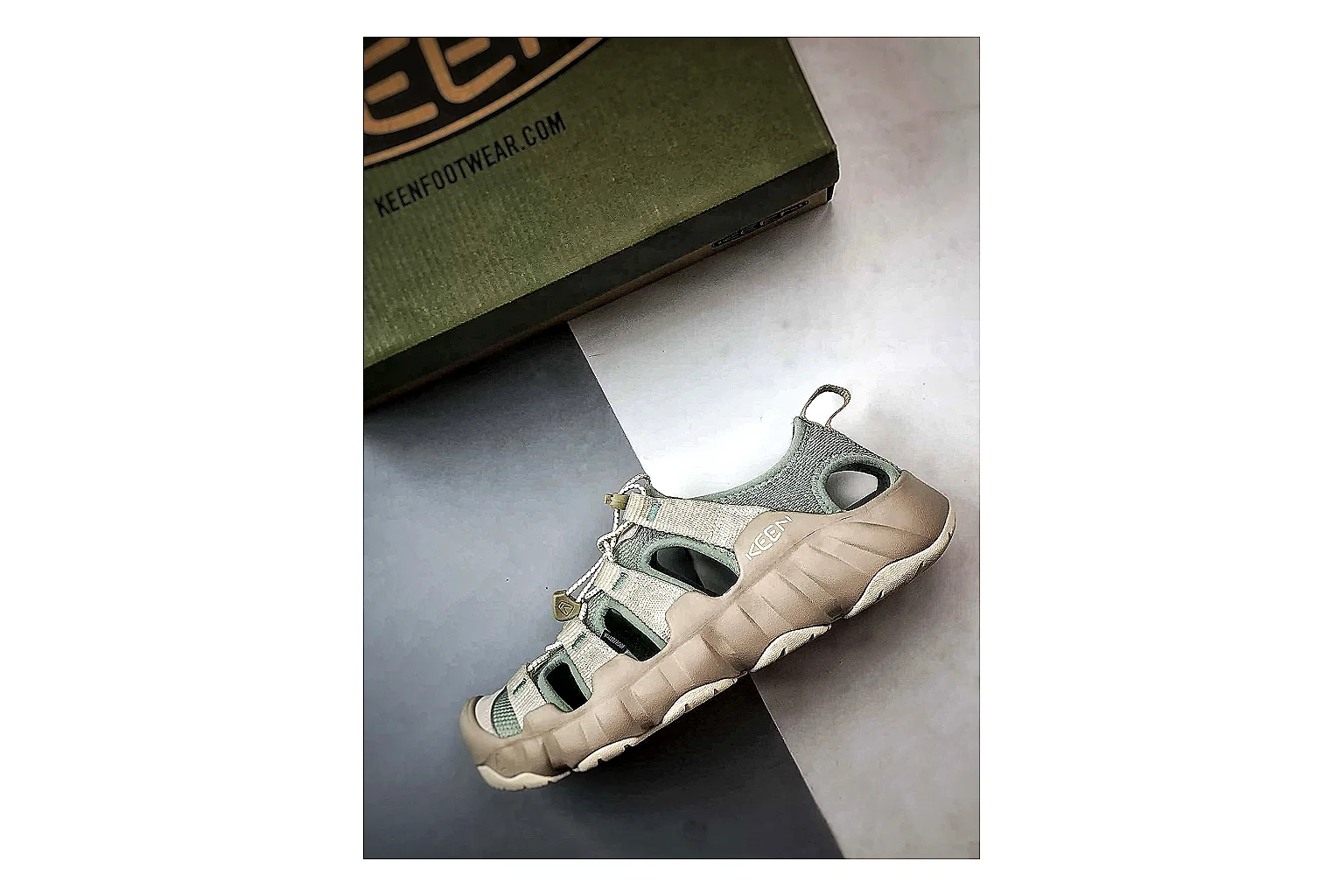 KEEN Jasper Sandal Gray Beige comparison photo showing gray beige suede-mesh upper, protective toe area, sandal-style openings, and trail-ready sole thumbnail 2