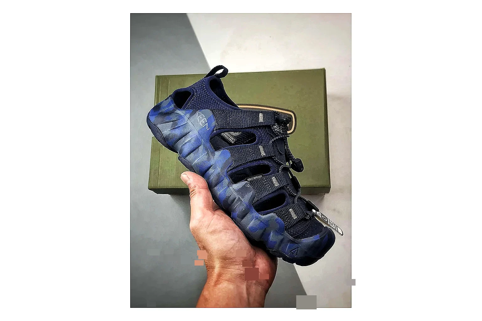 KEEN Jasper Sandal Navy Blue comparison photo showing navy blue suede-mesh upper, sandal openings, protective front shape, and outdoor casual outsole
