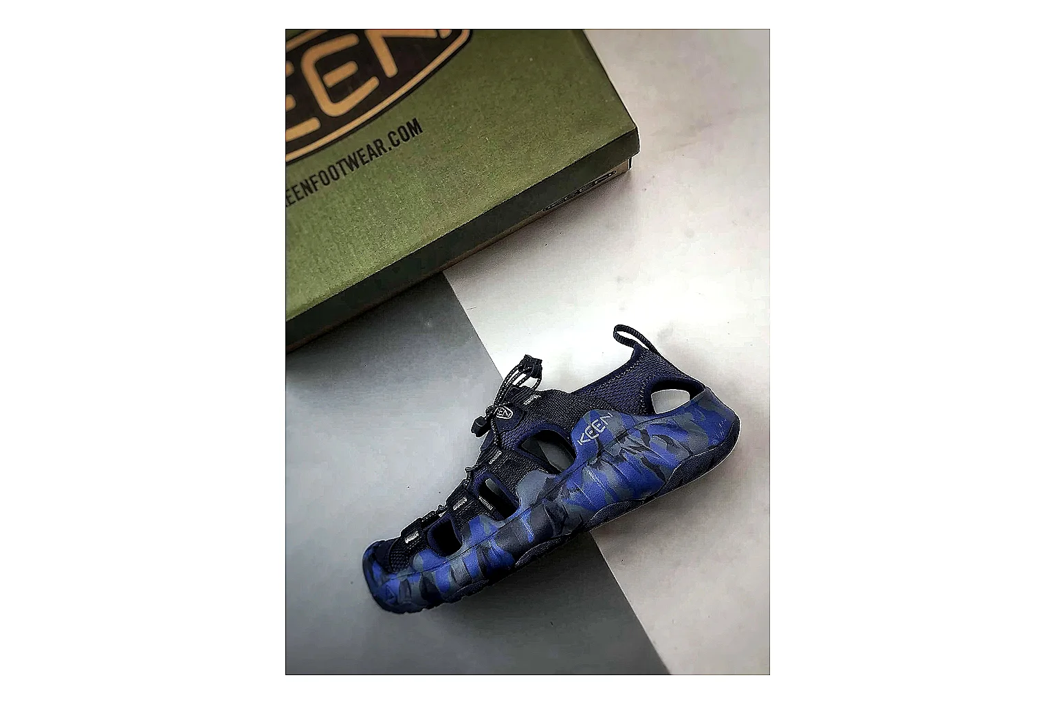KEEN Jasper Sandal Navy Blue comparison photo showing navy blue suede-mesh upper, sandal openings, protective front shape, and outdoor casual outsole thumbnail 2