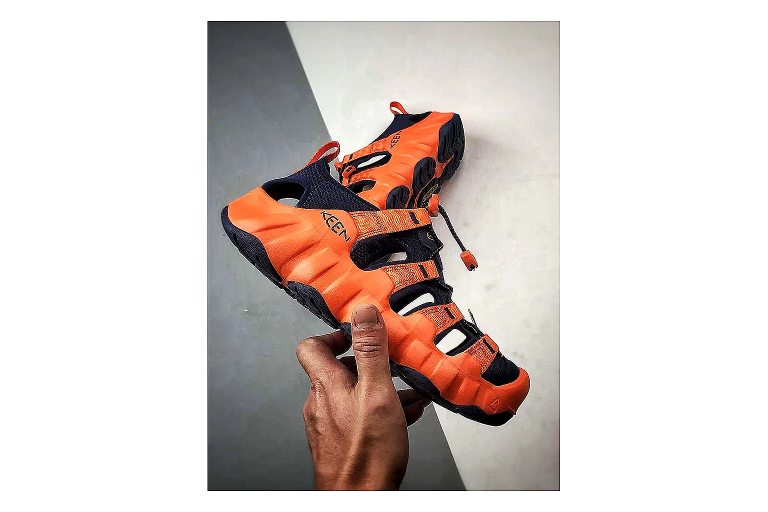 KEEN Jasper Sandal Orange Black comparison photo showing orange black suede-mesh upper, protective sandal structure, outdoor toe coverage, and rugged sole thumbnail 4