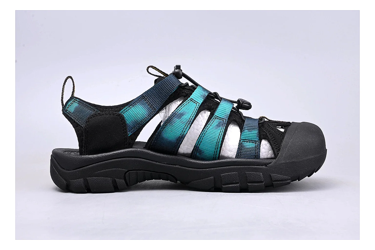 KEEN Zerraport Black Teal Sandal comparison signal photo with black teal zerraport outdoor sandal with mixed upper and sandal shape thumbnail 6