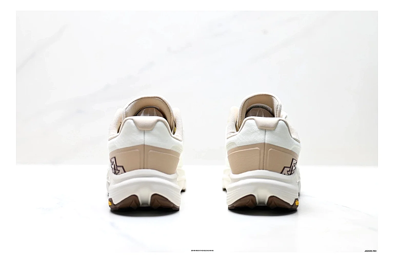 KOLON SPORT Krus V White Tan Sneakers comparison signal photo with white tan outdoor sneakers with mesh-leather texture, side-profile shape, upper panel lines, and outsole detail thumbnail 3