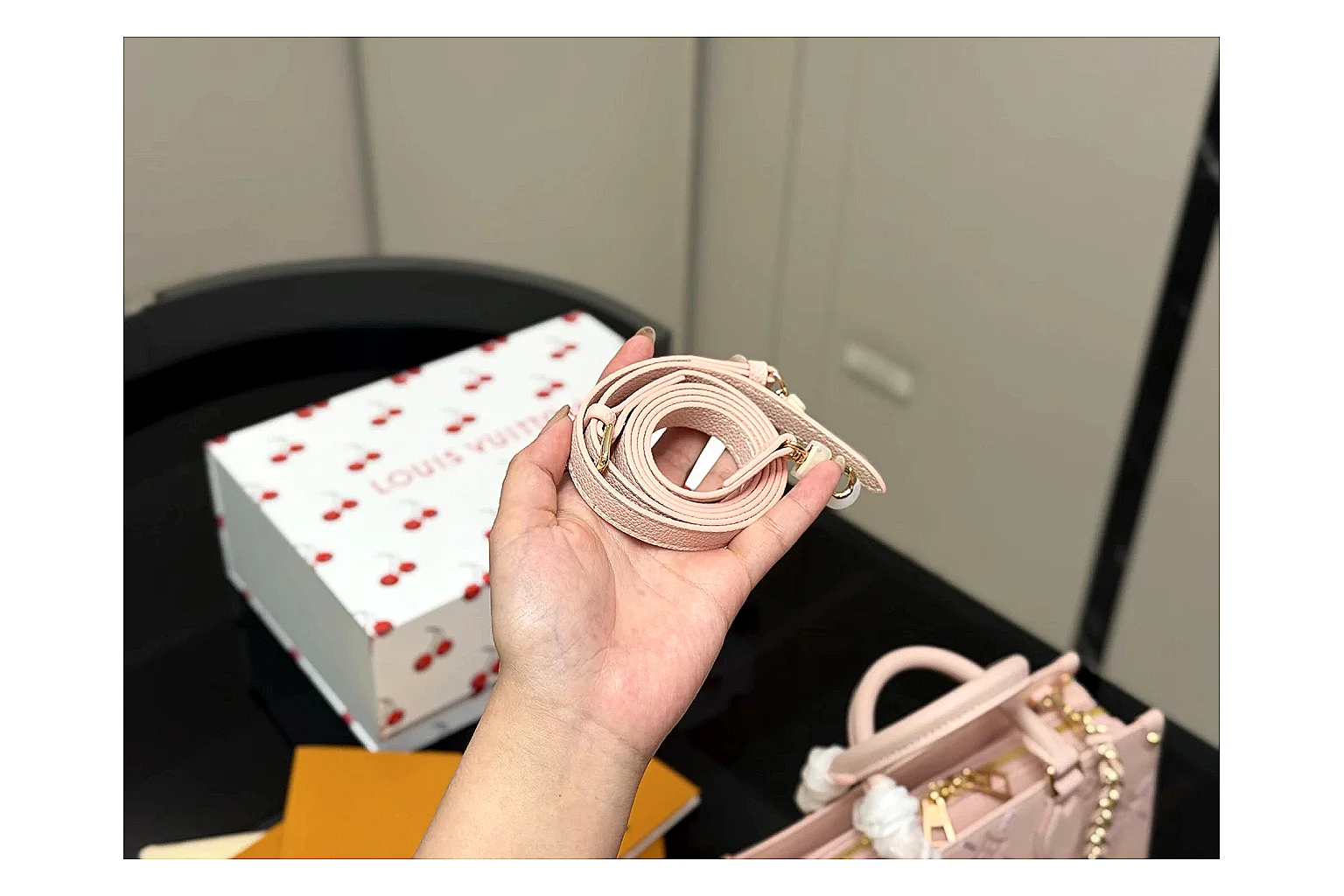 Louis Vuitton Mini Top Handle Pink comparison photo showing pink leather mini bag body, structured top handle, compact luxury shape, and clean hardware details thumbnail 3