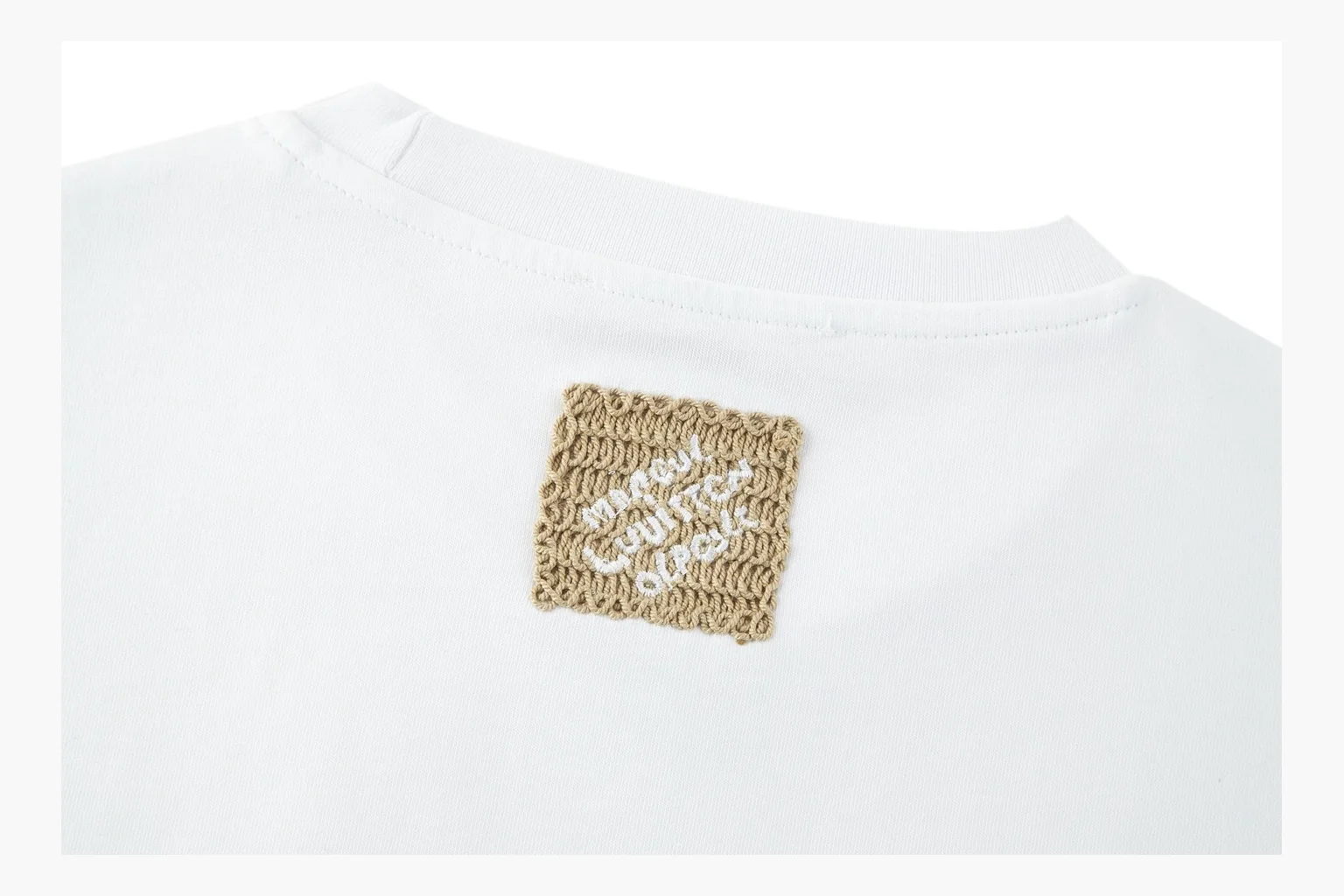 White LV raffia rope logo tee comparison photo thumbnail 2