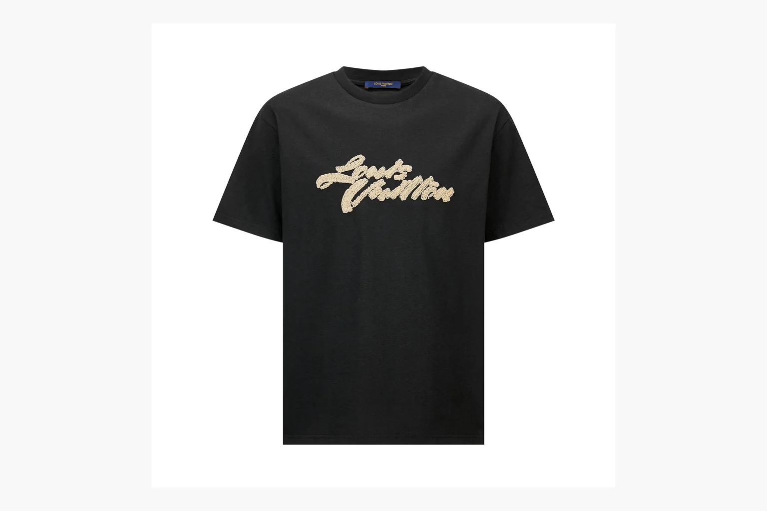 Black LV raffia logo tee comparison photo