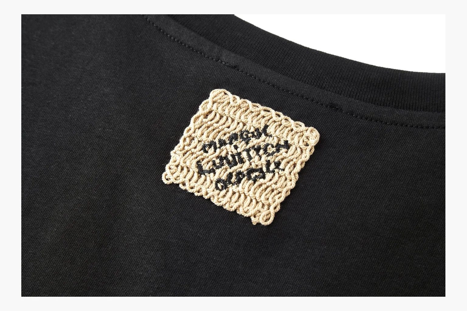 Black LV raffia logo tee comparison photo thumbnail 2