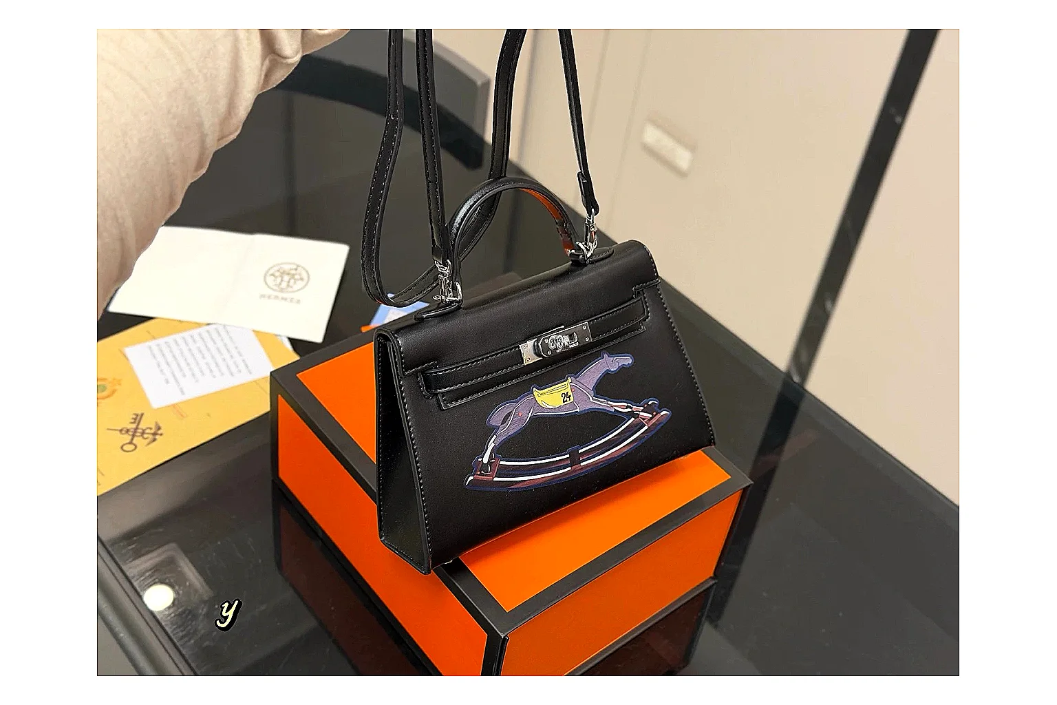 Louis Vuitton Wallet On Chain Black comparison photo showing black leather compact wallet bag, chain strap, flap body, and neat luxury hardware thumbnail 6