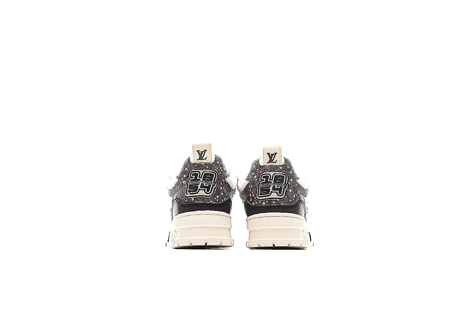 Louis Vuitton 0766 cream black trainer side and heel QC comparison gallery thumbnail 3