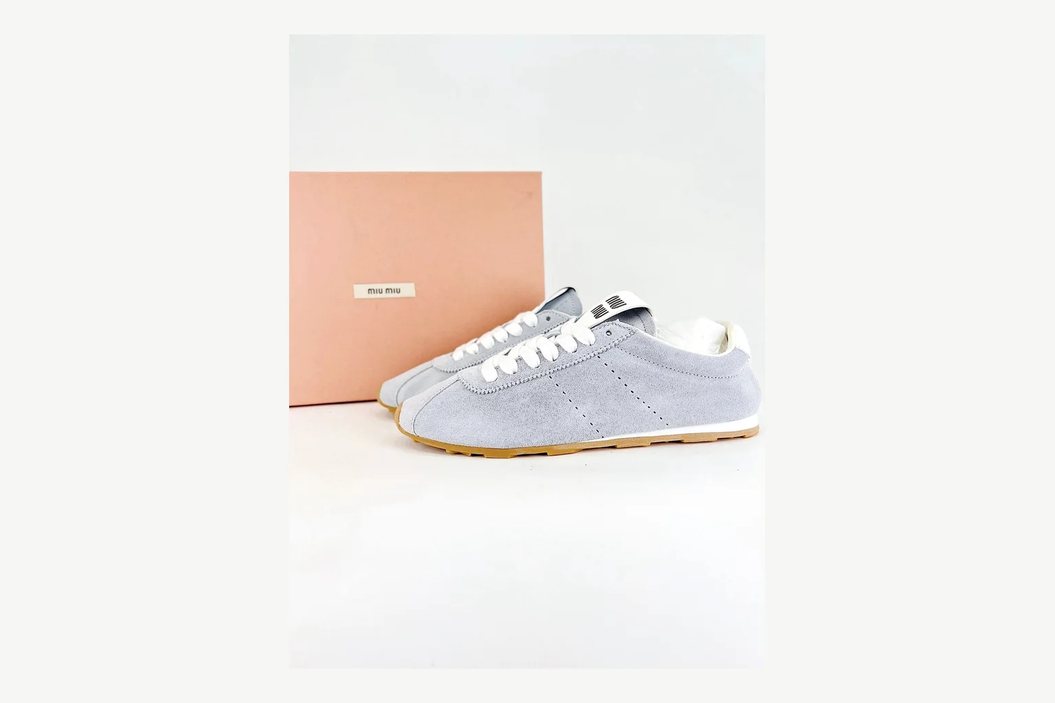 Miu Miu Grey Low Sneaker comparison signal photo with grey fashion low-top with mixed-material upper and low-profile shape thumbnail 6